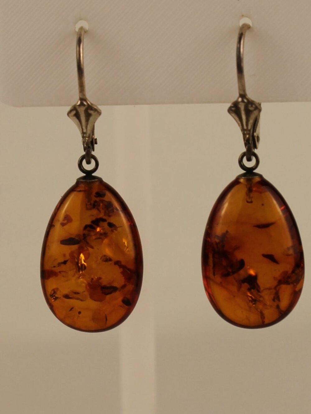 Genuine Baltic Amber 925 Sterling Silver Teardrop Dangle Leverback Earrings VTG